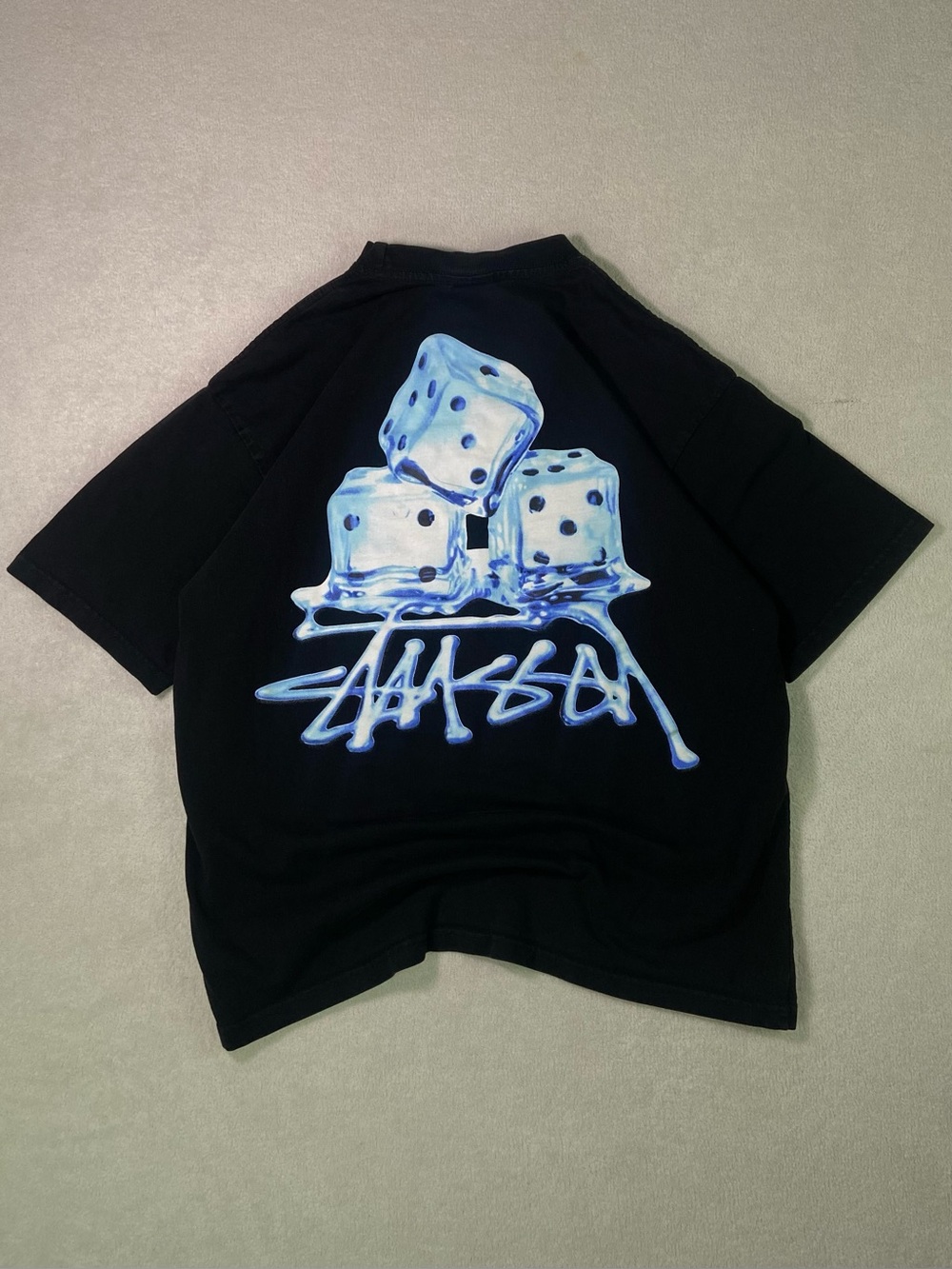 Stussy Black Crewneck Tee with Script Neck Tag